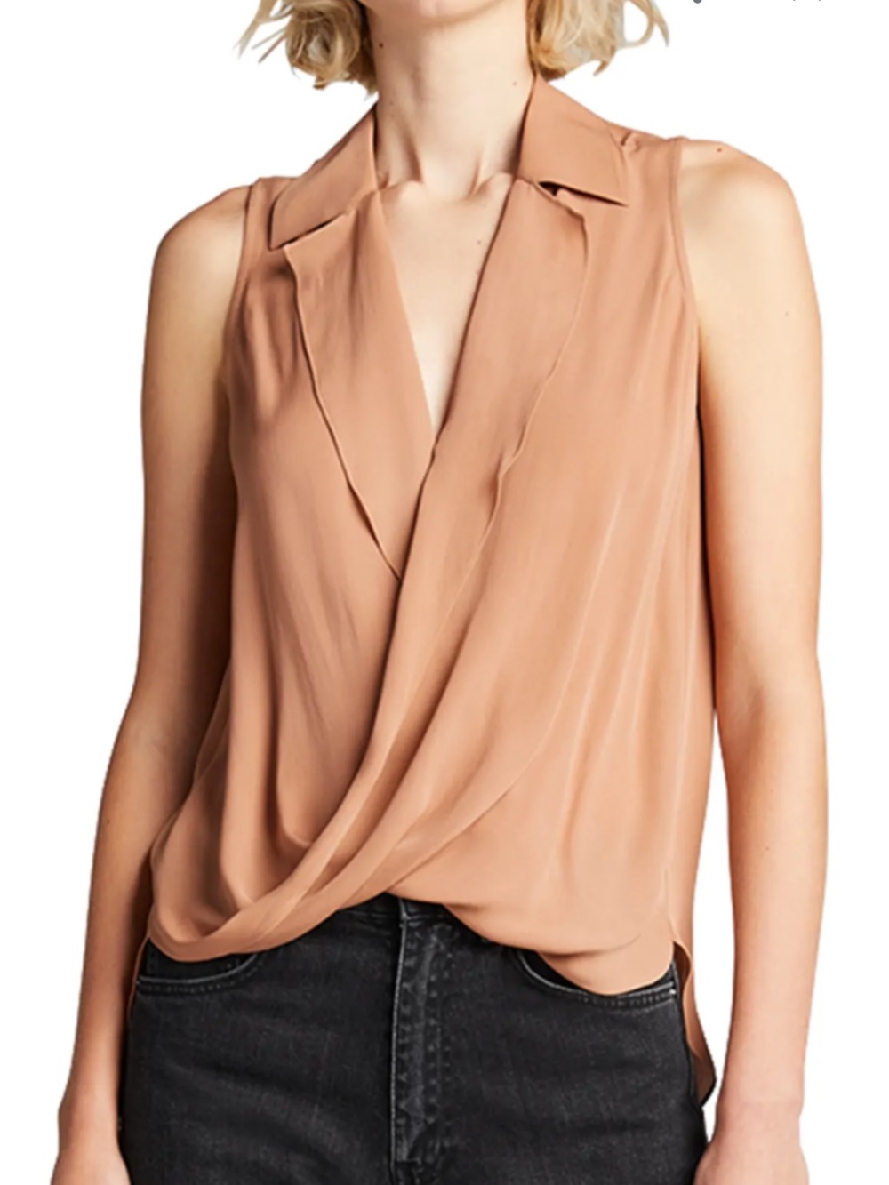 L'AGENCE Draped Sleeveless SILK Top in Cognac